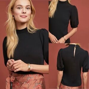 Maeve by Anthropologie Maeve Noveau Mock Neck Short Sleeve Top Black Size 4